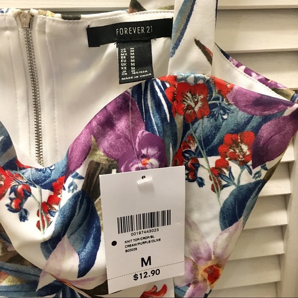 NWT Forever 21 Tropical Floral Crop Top - Picture 3 of 4
